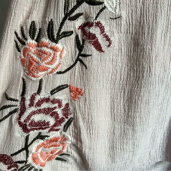 XCVI Embroidered Tank Top Womens XS Beige Floral Gauze Linen Blend High Low Hem - Picture 3 of 6